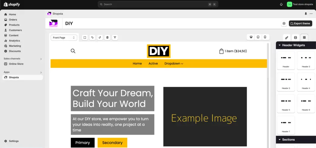 DIY - preview image in Shopify App Shopsta