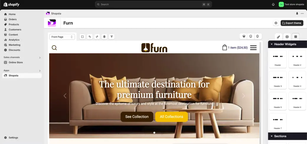 furn - preview image in Shopify App Shopsta