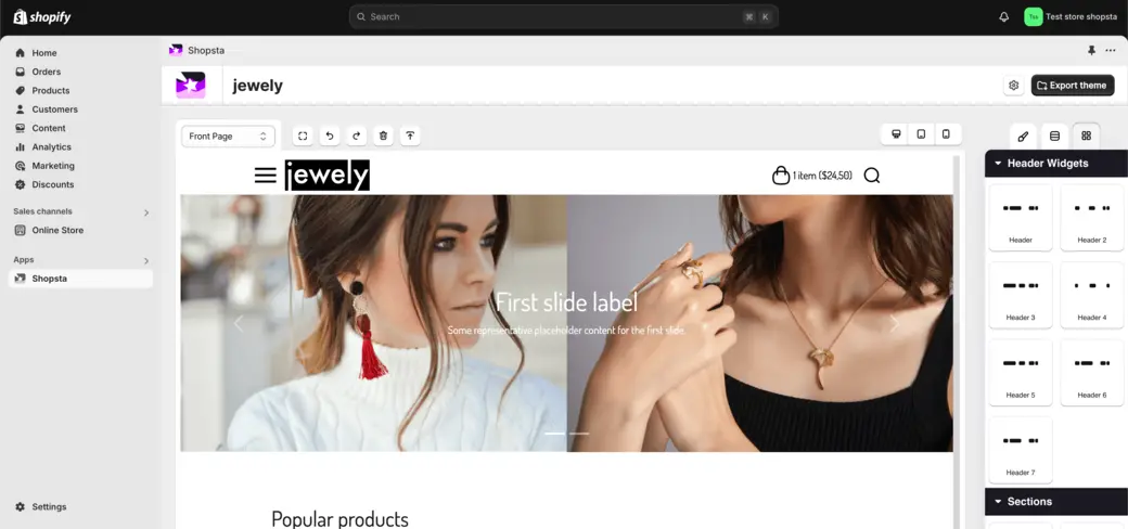 jewely - preview image in Shopify App Shopsta