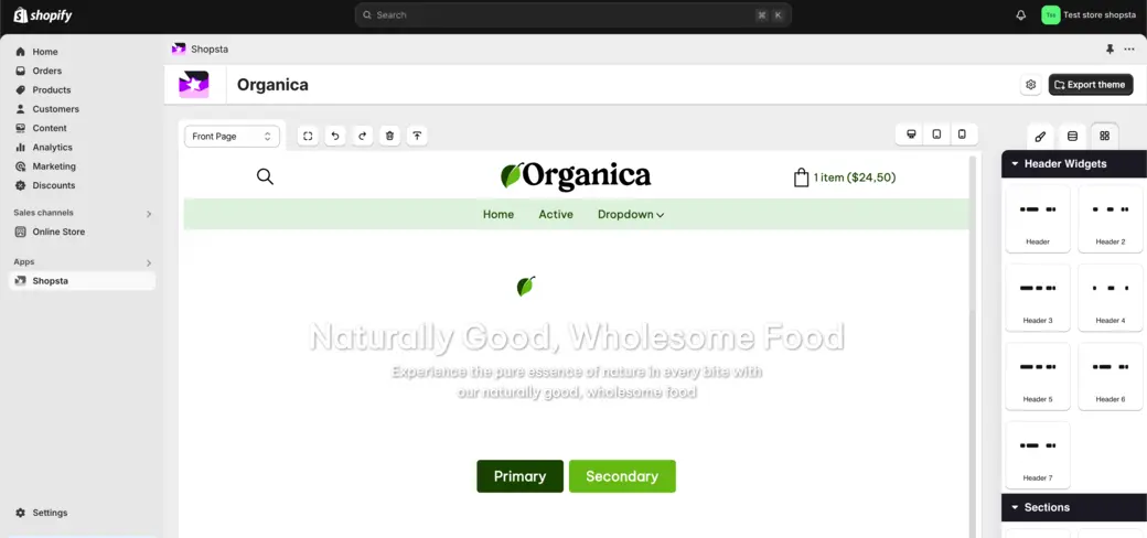 Organica - preview image in Shopify App Shopsta