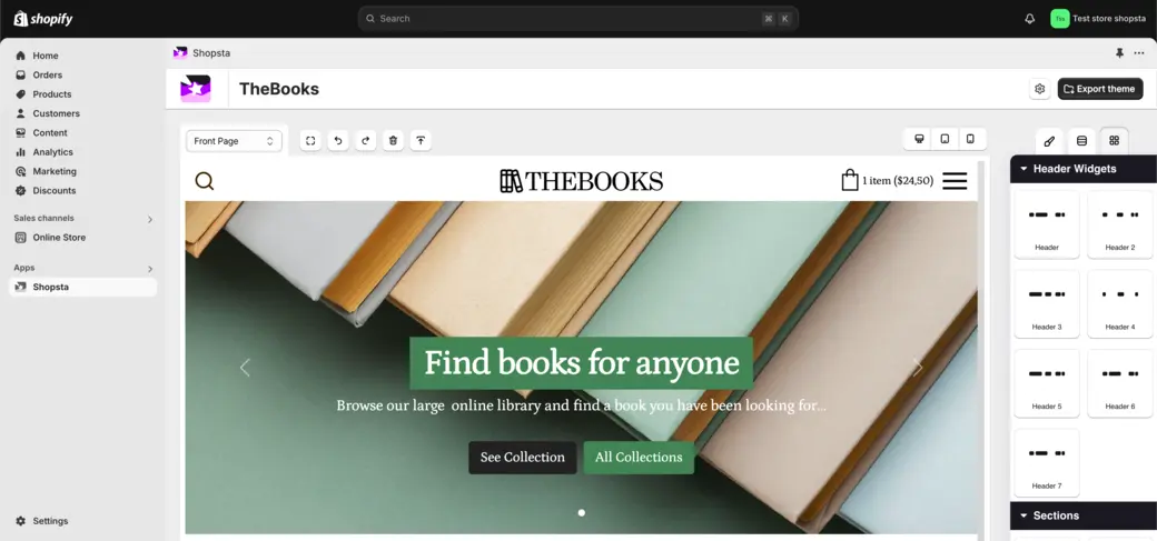 The Books - preview image in Shopify App Shopsta